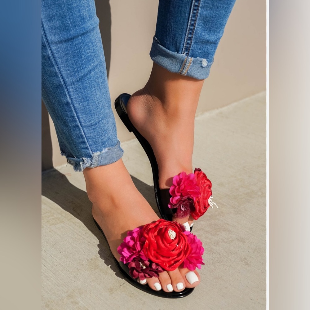 PALMS Rosette Full Bloom Jelly Slide Sandals.Sz:9M